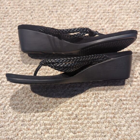 Vionic Ramba Wedge Thong Sandals Womens 9 Black Orthaheel Braided Strap - Picture 4 of 7